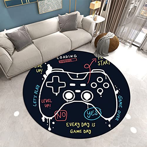 Runder Schlafzimmer Teppich 3D Game Controller Teenager Kinder Jungen Erwachsene Wohnzimmerteppich Rutschfester Graffiti Spielkonsole Schwarz Lila Flanell Dekorativer Teppich (Bunt 3,160cm) von Sticker Superb.