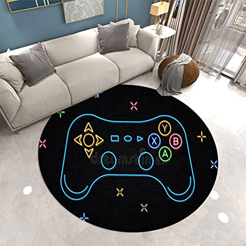 Runder Schlafzimmer Teppich 3D Game Controller Teenager Kinder Jungen Erwachsene Wohnzimmerteppich Rutschfester Graffiti Spielkonsole Schwarz Lila Flanell Dekorativer Teppich (Bunt 5,140cm) von Sticker Superb.