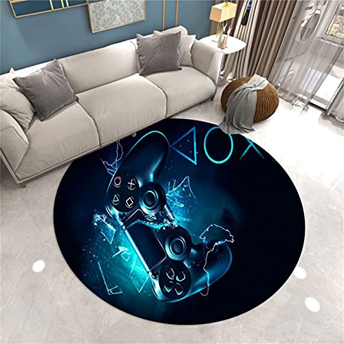 Runder Teppich 3D Gamer Schlafzimmer Dekorativer Teppich Rutschfester, Moderner Wohnzimmer Teppich Teenager Jungen Game Zone Matten Rund Blau Blitz Lila Galaxy Gamepad Runder Rug (Blau,100 cm) von Sticker Superb.