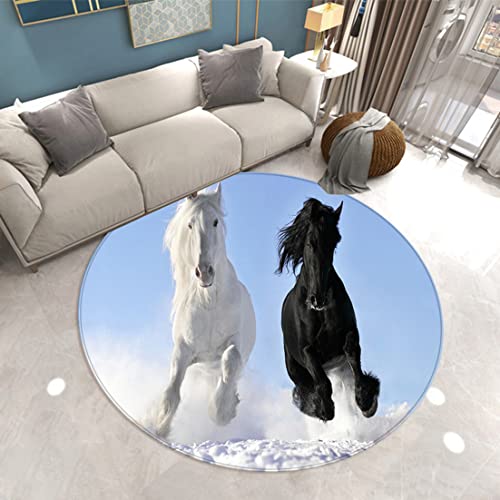 Runder Teppich 3D Tier Pferd Drucken Moderner Wohnzimmer Dekor Flanell Rug Schlafzimmer Küche Esszimmer Badezimmer rutschfeste Matte Spielstuhlmatte Krabbeldecke Für Kinder (Farbe 1,120cm) von Sticker Superb.