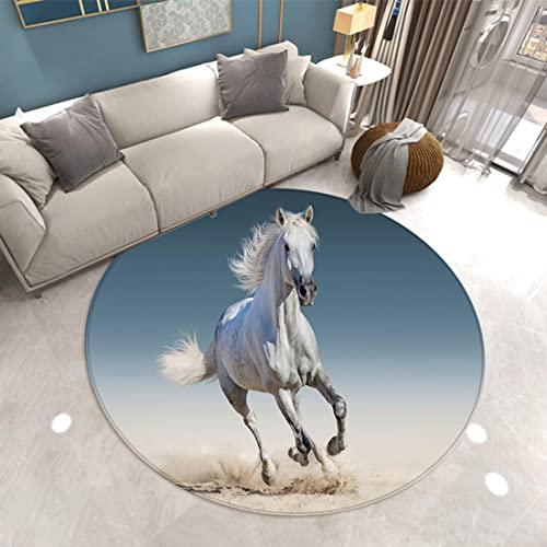Runder Teppich 3D Tier Pferd Drucken Moderner Wohnzimmer Dekor Flanell Rug Schlafzimmer Küche Esszimmer Badezimmer rutschfeste Matte Spielstuhlmatte Krabbeldecke Für Kinder (Farbe 2,160cm) von Sticker Superb.