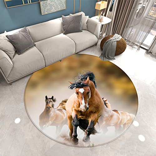 Runder Teppich 3D Tier Pferd Drucken Moderner Wohnzimmer Dekor Flanell Rug Schlafzimmer Küche Esszimmer Badezimmer rutschfeste Matte Spielstuhlmatte Krabbeldecke Für Kinder (Farbe 4,140cm) von Sticker Superb.