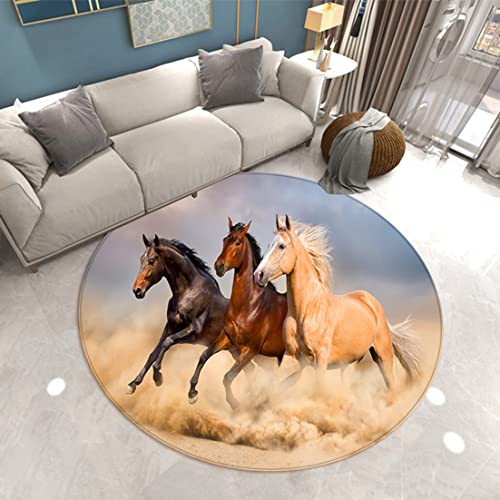 Runder Teppich 3D Tier Pferd Drucken Moderner Wohnzimmer Dekor Flanell Rug Schlafzimmer Küche Esszimmer Badezimmer rutschfeste Matte Spielstuhlmatte Krabbeldecke Für Kinder (Farbe 6,160cm) von Sticker Superb.