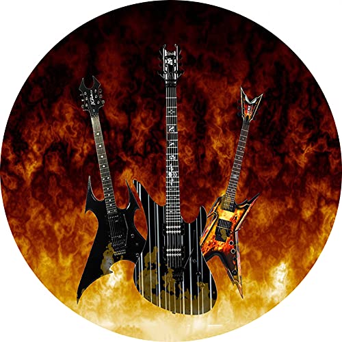 Runder Teppich Retro Salon Musik Schallplatte Flamme Gitarre Bodenmatte Eingangstür Rutschfeste Carpet Wohnzimmer Schlafzimmer Esszimmer Tisch Flur Teppich Hocker Stuhlmatten (Multi 4,100cm/39.4in) von Sticker Superb.