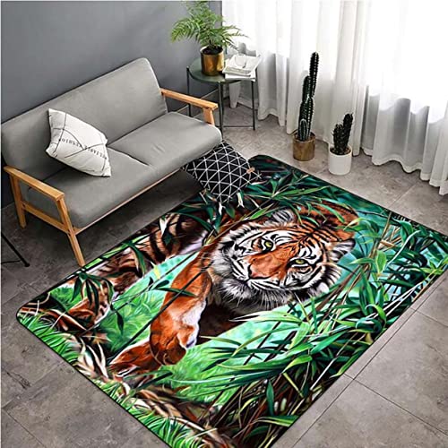 Schlafzimmer Teppich Modern Dschungel Wildtier 3D Tiger Print Wohnzimmer Teppich Sternenhimmel Flamme Katzen Rutschfester Teppich Gelb Rot Grün Flanell Kid Play Crawl Big Rug (Bunt 2,120x160 cm) von Sticker Superb.