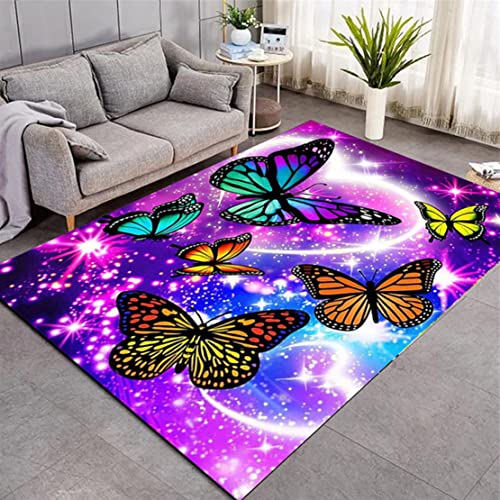 Schmetterlings Teppich Schlafzimmer Wohnzimmer Küchenteppich Lila Blau Rot Sternenhimmel Matte Fußmatte Schnell Trocknend WC Badewanne Teppich Sportmatte Überwurf Area Rug (Bunt 1,160x200 cm) von Sticker Superb.