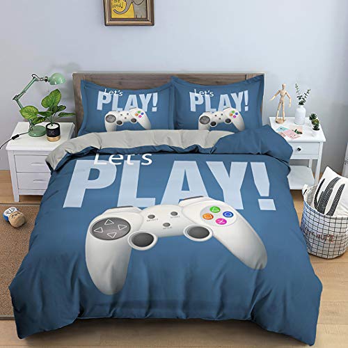 Soft Microfiber Quilt 1/2 Person Bettbezug Kissenbezug für Kid Boy Teen Adult,3D Gamer Gamepad Videospielkonsole Controller Muster Bettwäsche-Set (Blau B, 135 x 200 cm) von Sticker Superb.