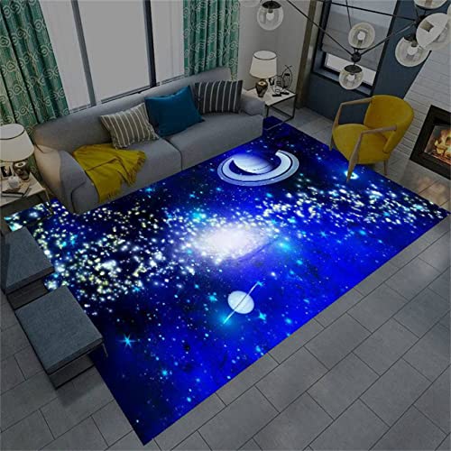 Star Galaxy Teppich, Wohnzimmerteppich Universum Planet Blau Lila Kinderteppich Junge Mädchen Raumdekoration Fußabtreter Badezimmermatte Flur Teppich Spielplatzteppich (Blau,100 x 160 cm) von Sticker Superb.