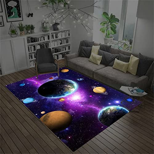 Star Galaxy Teppich, Wohnzimmerteppich Universum Planet Blau Lila Kinderteppich Junge Mädchen Raumdekoration Fußabtreter Badezimmermatte Flur Teppich Spielplatzteppich (Blau Lila,80 x 160 cm) von Sticker Superb.