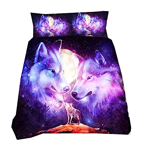 Sticker Superb 3D Lila Schwarz Galaxis Star Wald Wolf Leopard Tiger Bettwäsche Set zum Mädchen Junge Mikrofaser, 2/3 Teilig Bettbezug Frühling Sommer Winter Polyester (Lila 2, 135 x 200cm) von Sticker Superb