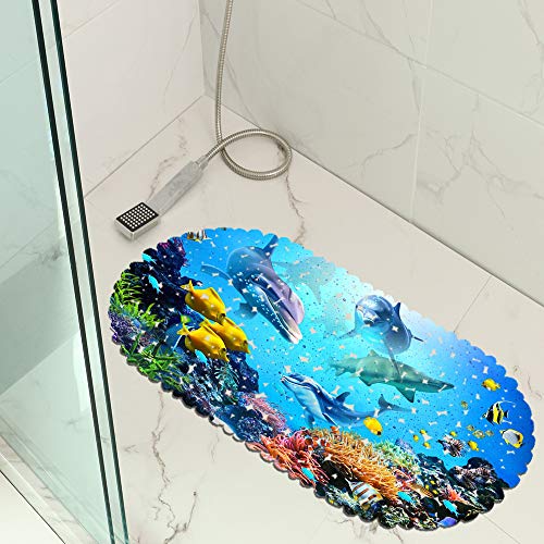 Sticker Superb Karikatur Schildkröte Delfin Löwe Blume Liebe Wanneneinlage Anti-Rutsch Badematte PVC, Badewanne Duschmatte für Kinder Baby, Badewannenmatte mit Saugnäpfen (Mehrfarbig 4) von Sticker Superb