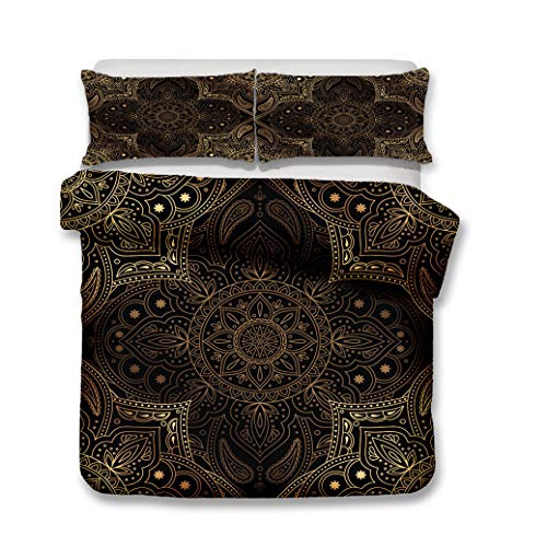 Sticker Superb Mandala Bettwäsche Set 3D Digital Druck Indisch Böhmisch Schwarz Gelb Gold Rot Blumen Muster Bettbezug Geometrie mit Kissenbezug 50x75 cm (Boho 3, 220 x 240 cm) von Sticker Superb