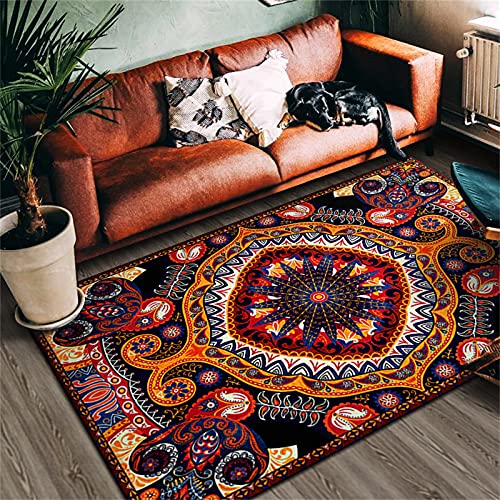 Sticker Superb Teppich Rug Mat Böhmischer Teppich für Wohnzimmer Multicolor Blumen Mandala Muster Schlafzimmer Arbeitszimmer Küche Badezimmer Korridor Teppich rutschfest (Boho 4,120x160 cm) von Sticker Superb