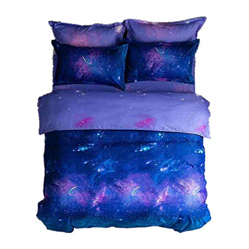 Sticker Superb. 3 Teilig Bettwäsche Set (1 Bettbezug+ 2 Kopfkissenbezug), Blau Violett Galaxie Der Weltraum Kosmos Stern Bettdeckenbezug mit Reißverschluss Polyester (Galaxie 1, 135 x 200 cm) von Sticker Superb.