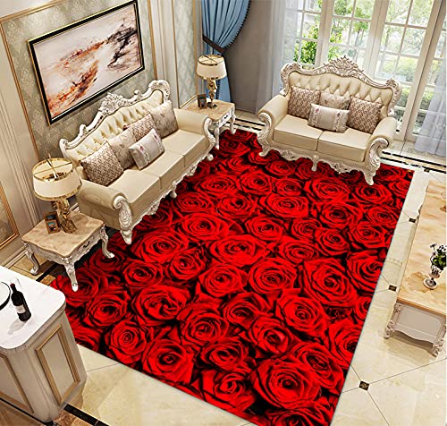 Sticker Superb. 3D Rose Flower Printed Flanell Teppich Wohnzimmer Schlafzimmer Rosa Mädchen Zimmer Dekorativer Teppich Paare Überraschung Geschenk Fußmatten Rutschfester Rugs (Farbe 1,120 * 160cm) von Sticker Superb.