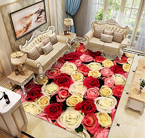 Sticker Superb. 3D Rose Flower Printed Flanell Teppich Wohnzimmer Schlafzimmer Rosa Mädchen Zimmer Dekorativer Teppich Paare Überraschung Geschenk Fußmatten Rutschfester Rugs (Farbe 6,80 * 160cm) von Sticker Superb.