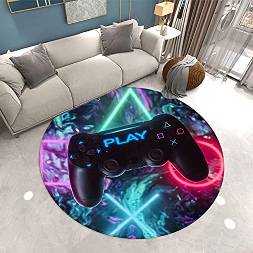 Sticker Superb. Gamepad Runder Teppich 3D-Druck Spielkonsole Carpet Video Spielmatte Moderner Gamer Bodenteppich Kreativer Dekor Rutschfester Weicher Rug für Teenager Junge Kind Baby (Multi 2,120cm) von Sticker Superb.