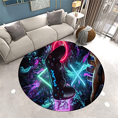 Sticker Superb. Gaming Zone Runder Teppich Gaming Stuhl Rug Pad 3D Gamer Gamepad Runder Teppich für Wohnzimmer Jungen Teens Schlafzimmer Dekoration Teppich Matte rutschfest Waschbar (Grau,100 cm) von Sticker Superb.