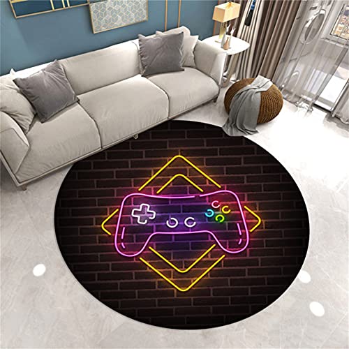 Sticker Superb. Gaming Zone Runder Teppich Gaming Stuhl Rug Pad 3D Gamer Gamepad Runder Teppich für Wohnzimmer Jungen Teens Schlafzimmer Dekoration Teppich Matte rutschfest Waschbar (Schwarz,120 cm) von Sticker Superb.