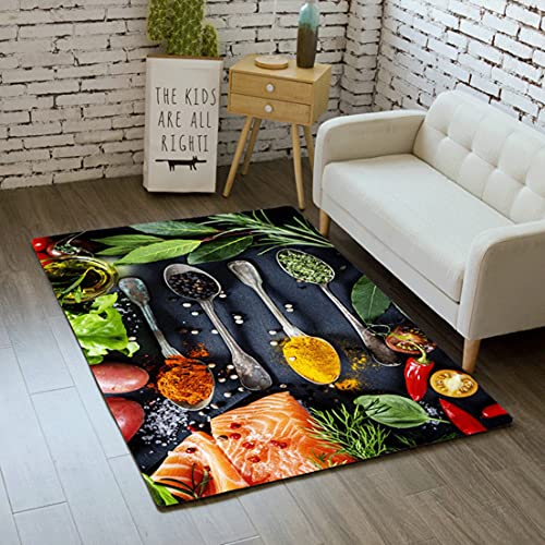 Sticker Superb. Kochen Kräuter Gewürze Teppich für Schlafzimmer Wohnzimmer Küchen Rugs Mat Bodenmatten rutschfeste Fußmatte Läufer Carpet Kinder Spielmatte Innen Außen Dekoration (Multi 5,50x80 cm) von Sticker Superb.