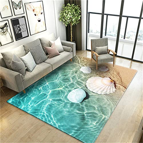 Sticker Superb. Strand Meer Wellen Wohnzimmer Teppich 3D Landschaft Gedruckt Boden Matte Flanell Schwamm Große Bad Dekorative Schlafzimmer Weichen Doormat Küchenteppich (Farbe2,140 x 180 cm) von Sticker Superb.