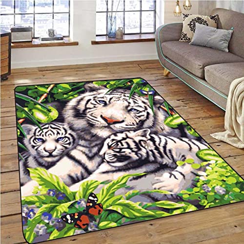 Sticker Superb. Urwald Wald Wildlife Tier Tiger Teppich für Schlafzimmer Wohnzimmer Teppich Küche Flur Läufer Sofa Teppich Fußmatte Trittmatte Badematte Rutschfester Bettseite Teppich (Grau,50x80 cm) von Sticker Superb.