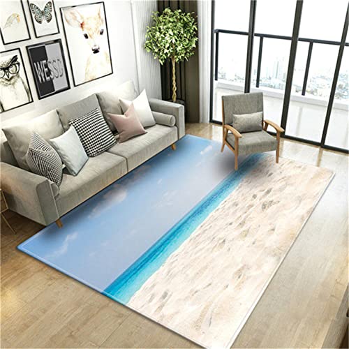 Strand Meer Wellen Wohnzimmer Teppich 3D Landschaft Gedruckt Boden Matte Flanell Schwamm Große Bad Teppich Dekorative Schlafzimmer Teppich Weichen Doormat Küchenteppich (Farbe1,80 x 160 cm) von Sticker Superb.