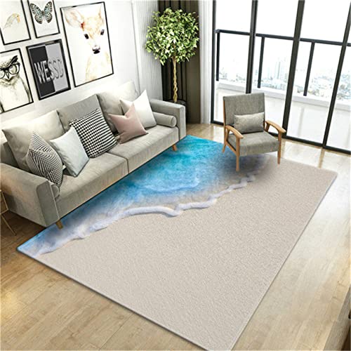 Strand Meer Wellen Wohnzimmer Teppich 3D Landschaft Gedruckt Boden Matte Flanell Schwamm Große Bad Teppich Dekorative Schlafzimmer Teppich Weichen Doormat Küchenteppich (Farbe3,120 x 160 cm) von Sticker Superb.