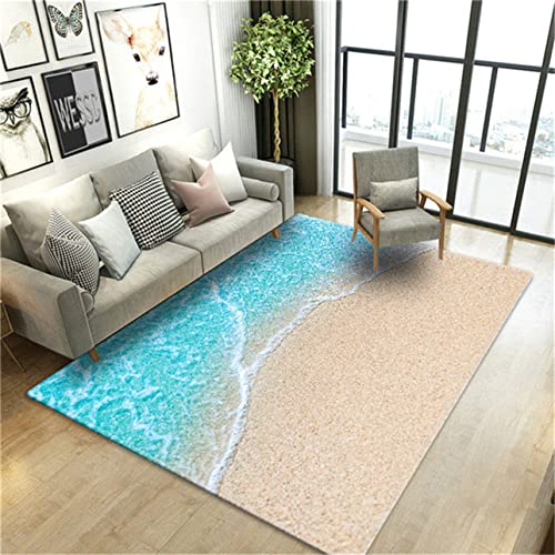 Strand Meer Wellen Wohnzimmer Teppich 3D Landschaft Gedruckt Boden Matte Flanell Schwamm Große Bad Teppich Dekorative Schlafzimmer Teppich Weichen Doormat Küchenteppich (Farbe4,120 x 160 cm) von Sticker Superb.