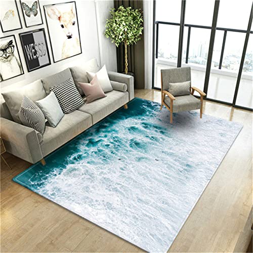 Strand Meer Wellen Wohnzimmer Teppich 3D Landschaft Gedruckt Boden Matte Flanell Schwamm Große Bad Teppich Dekorative Schlafzimmer Teppich Weichen Doormat Küchenteppich (Farbe5,120 x 160 cm) von Sticker Superb.