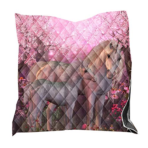 Tagesdecke Bettüberwurf 3D Einhorn Steppdecke Einzelbett Doppelbett Gesteppt Mikrofaser Bettdecke Stepp Decke Tagesdecken für Schlafzimmer Blanket Bedspread (Rosa,180 x 200 cm) von Sticker Superb.