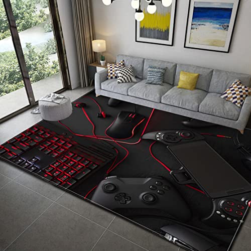 Teenager Jungs Teppiche Gamer Gamepad Wohnzimmer Schlafzimmer Dekor Teppiche Controller Player Kinder Spielteppich Küche Korridor Badezimmer Fußmatte Rutschfeste Matte (Schwarz,100x120 cm) von Sticker Superb.