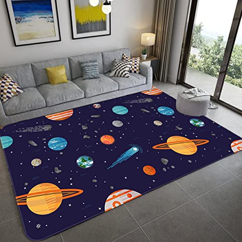 Teppich Cartoon Space Universe Planet Kinder Spielmatte Jungen Mädchen Zimmer matte Schlafzimmer Nachttisch Bodenteppich Rakete Raumschiff Astronaut Play Crawl Großer Teppich (Farbe 1,120x180 cm) von Sticker Superb.