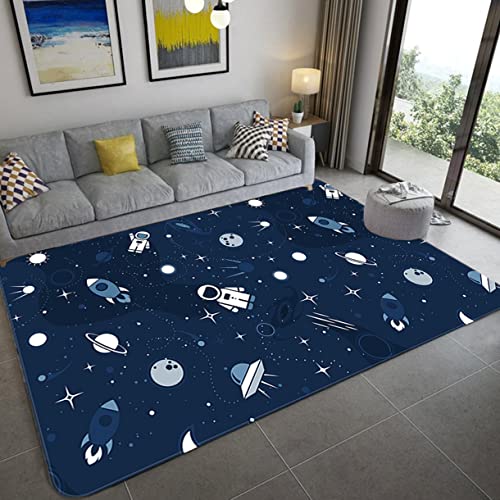 Teppich Cartoon Space Universe Planet Kinder Spielmatte Jungen Mädchen Zimmer matte Schlafzimmer Nachttisch Bodenteppich Rakete Raumschiff Astronaut Play Crawl Großer Teppich (Farbe 2,80x160 cm) von Sticker Superb.