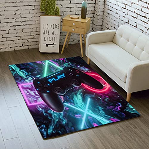 Teppich Schlafzimmer 3D Modern Gamepad Gamer Teenager Kind Junge Wohnzimmer Teppich Rutschfeste Graffiti Spielkonsole Dekoration Carpets Action Button Flanell Rug (Blau Lila,120x160 cm) von Sticker Superb.