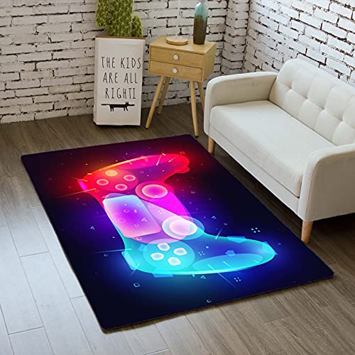 Teppich Schlafzimmer Modern Gamer 3D Controller Teenager Kind Junge Wohnzimmer Teppich rutschfeste Graffiti Spielkonsole Dekoration Carpets Schwarz Lila Rosa Flanell Teppiche (Farbe 1,60x90 cm) von Sticker Superb.
