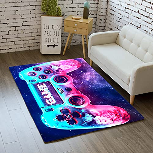 Teppich Schlafzimmer Modern Gamer 3D Controller Teenager Kind Junge Wohnzimmer Teppich rutschfeste Graffiti Spielkonsole Dekoration Carpets Schwarz Lila Rosa Flanell Teppiche (Farbe 5,60x90 cm) von Sticker Superb.