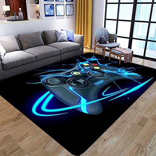 Teppich Schlafzimmer Modern Gamer 3D Controller Wohnzimmer Teppich rutschfeste Graffiti Spielkonsole Dekoration Carpets Schwarz Lila Blau Großen Flanell Krabbelmatte für Kinder (Farbe 2, 100x150 cm) von Sticker Superb.