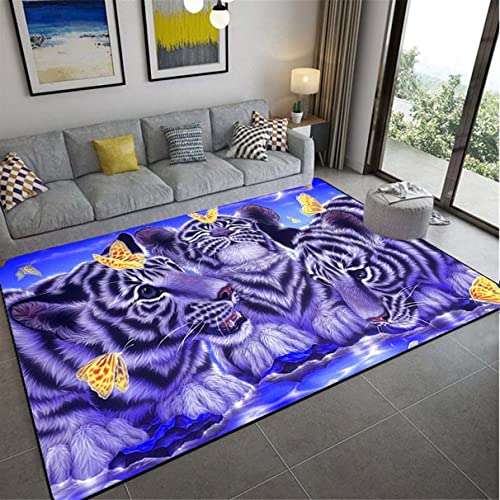 Teppich Schlafzimmer Tier 3D Tiger Eisbär Schmetterling Wohnzimmer Dekoration Teppich Berggipfel Gletscher Weiß Blau Flanell Kid Play Crawl Großer Rutschfester Teppich (Farbe 3,120x160 cm) von Sticker Superb.