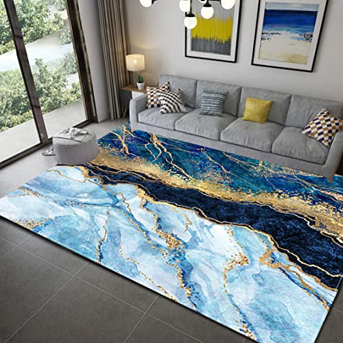 Teppiche Moderne Marmor Muster Wohnzimmer Schlafzimmer Teppiche Blau Lila Gold Rosa Bemalte Kunst Marble 3D Druck Wohnkultur Rutschfeste Sofa Bodenmatte Kinder Spielteppich (Multi 1,140x200 cm) von Sticker Superb.