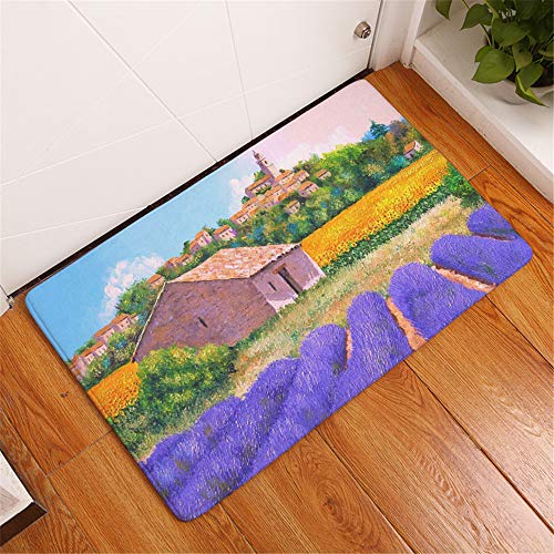 Teppiche für Wohnzimmer, Esszimmer Kinderzimmer Schlafzimmer, Sofa Matte Fußabtreter, Teppich Flauschig Anti-Rutsch Teppich, Lila Lavendel Blume Ölgemälde Carpet Doormat (Lila 2, 40 x 60 cm) von Sticker Superb