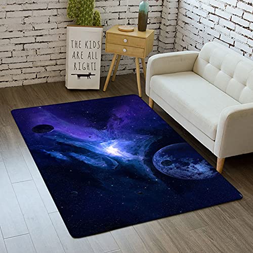 Teppichmatte 3D Galaxy Universe Planet Eule Lila Nebel Rechteck Großer Teppich Wohnzimmer Schlafzimmer Arbeitszimmer Büro Gamer Teppich Rutschfeste Fußmatte Badematte (Blau, 40 x 60 cm) von Sticker Superb.