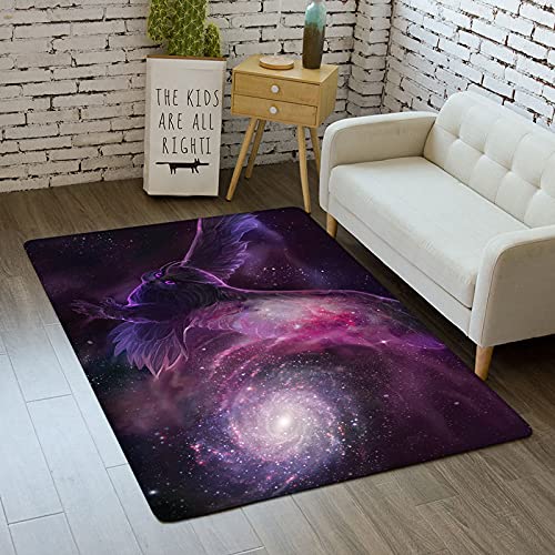 Teppichmatte 3D Galaxy Universe Planet Eule Lila Nebel Rechteck Großer Teppich Wohnzimmer Schlafzimmer Arbeitszimmer Büro Gamer Teppich Rutschfeste Fußmatte Badematte (Violett, 80 x 160 cm) von Sticker Superb.