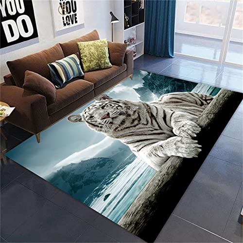 Tier 3D Teppich Großer Wohnzimmerteppich Waldpferd Weiß Tiger Traumfänger Wolfskopf Schlafzimmerteppich Dekoration Kinderteppich Tropenpflanze Tukan Couchtisch Fußmatte (160 x 200 cm, Grau) von Sticker Superb.