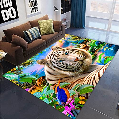 Tier 3D Teppich Großer Wohnzimmerteppich Waldpferd Weiß Tiger Traumfänger Wolfskopf Schlafzimmerteppich Dekoration Kinderteppich Tropenpflanze Tukan Couchtisch Fußmatte (50 x 80 cm, Grün) von Sticker Superb.