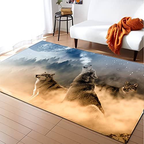 Traumfänger Wolf Teppiche Galaxy Rose Snowfield Wolf Druck Großflächen Teppich für Wohnzimmer Schlafzimmer Moderne Heimmatte Flanell Kinderzimmer Spielbodenmatte Rutschfester (Gelb,140x200 cm) von Sticker Superb.