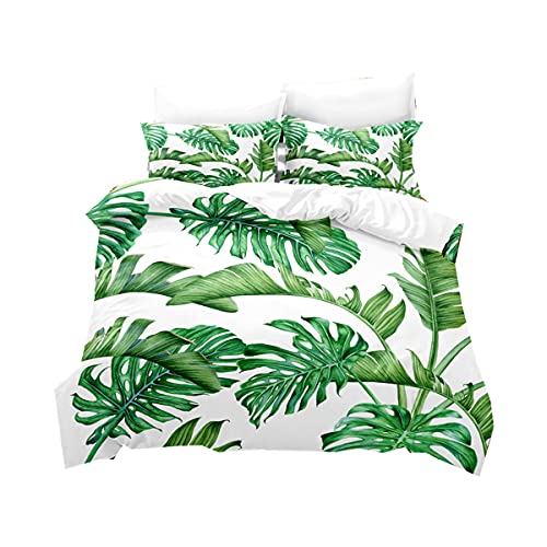 Tropical Green Leaf Bettwäsche-Set Reißverschluss Bettbezug Herren Mikrofaser 2/3 Stück Bananenblatt Turtleback Leaf Papageienmuster Einzel Doppelbett Bettbezug Kissenbezug (Farbe 6,220 x 240 cm) von Sticker Superb.