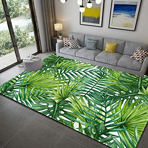 Tropischer Grüner Blatt Teppich Kaktus Sukkulenten Ananas Blume Aquarell Malerei Weiches Flanell Teppich Matte für Wohnzimmer Esszimmer Schlafsaal Schlafzimmer Dekoration (Farbe 2,100x150 cm) von Sticker Superb.