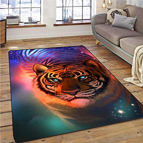 Urwald Wald Wildlife Tier Tiger Teppich für Schlafzimmer, Wohnzimmer, Küche, Flur - Läufer, Sofa, Fußmatte, Trittmatte, Badematte - Rutschfester Bettseite (Rot, 100x120 cm) von Sticker Superb.