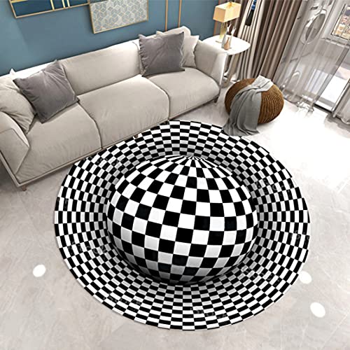 Vortex Illusion Teppich 3D Trap Effect Bodenloses Loch Schwarz Weiß Runder Teppich Anti Rutsch Teppiche Zuhause Schlafzimmer Fußpolster Bodendekoration Stuhlmatten Waschbar (Stil 1,100 cm) von Sticker Superb.